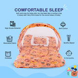 BUMTUM 100% Cotton Printed Bedding Set With Mosquito Net and Head Pillow Zip Closure, Gadda Set