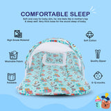 BUMTUM 100% Cotton Printed Bedding Set With Mosquito Net and Head Pillow Zip Closure, Gadda Set