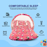 BUMTUM 100% Cotton Printed Bedding Set With Mosquito Net and Head Pillow Zip Closure, Gadda Set