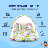 BUMTUM 100% Cotton Printed Bedding Set With Mosquito Net and Head Pillow Zip Closure, Gadda Set