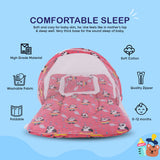 BUMTUM 100% Cotton Printed Bedding Set With Mosquito Net and Head Pillow Zip Closure, Gadda Set