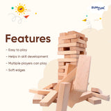 BUMTUM Wooden Tower 54 Pcs | Wooden Building Block| Stacking Game | Educational Puzzle Game | Tumbling Tower Game For Kids & Adults (Beige)