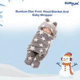 BUMTUM 3-in-1 Hooded Baby Soft Blanket Wrapper| Swaddle For New Born Babies(Boys & Girls) 0-6 Months, Travel-Friendly, Star Printed