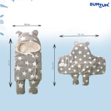 BUMTUM 3-in-1 Hooded Baby Soft Blanket Wrapper| Swaddle For New Born Babies(Boys & Girls) 0-6 Months, Travel-Friendly, Star Printed