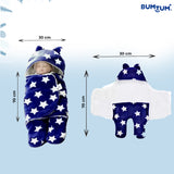 BUMTUM 3-in-1 Hooded Baby Soft Blanket Wrapper| Swaddle For New Born Babies(Boys & Girls) 0-6 Months, Travel-Friendly, Star Printed