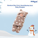 BUMTUM 3-in-1 Hooded Baby Soft Blanket Wrapper| Swaddle For New Born Babies(Boys & Girls) 0-6 Months, Travel-Friendly, Star Printed