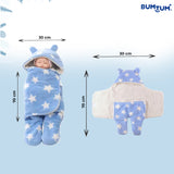 BUMTUM 3-in-1 Hooded Baby Soft Blanket Wrapper| Swaddle For New Born Babies(Boys & Girls) 0-6 Months, Travel-Friendly, Star Printed