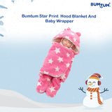 BUMTUM 3-in-1 Hooded Baby Soft Blanket Wrapper| Swaddle For New Born Babies(Boys & Girls) 0-6 Months, Travel-Friendly, Star Printed