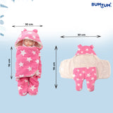 BUMTUM 3-in-1 Hooded Baby Soft Blanket Wrapper| Swaddle For New Born Babies(Boys & Girls) 0-6 Months, Travel-Friendly, Star Printed