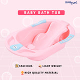 BUMTUM Baby Bathtub & Anti Slip Baby Plastic Bath Chair | Bathtub With Drain Plug, Baby Bath Seat/Sling With Non Slip Suction Base For Babies, Infant & Toddlers
