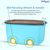 BUMTUM Rolling Storage Container Box | Large With Wheels Size |toy Storage Box |toy Storage Organiser |toy Basket Storage For Kids, Pack Of 1 / Stackable/Locking Lid & Handle (58x39x31 Cm)