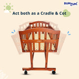 Bumtum Baby Wooden Cradle With Swing, Comfortable Sleeping Jhula Palna For New Born Babies | Multi-Use Baby Cradle, Push Wheel Cart For Baby (Brown)